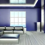 DALL·E 2024-07-26 11.32.25 - A sleek, modern living room with metallic colors, featuring a cobalt blue wall and silver accents. The room has