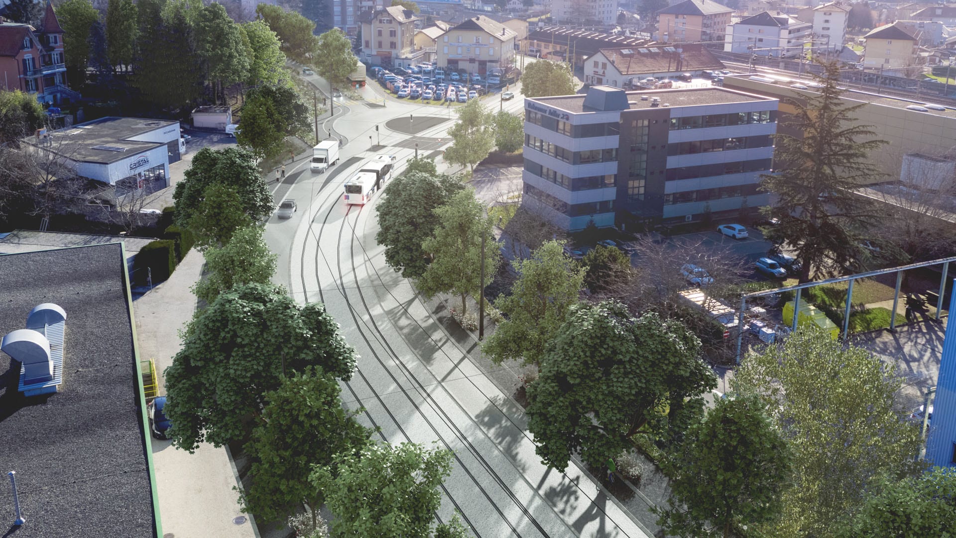 Arc-en-ciel aérien - Travaux Tramway Lausannois - Projet